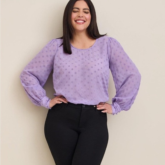 TORRID chiffon chip DOT blouse top puff long sleeve cuffed semisheer lilac  2X - Picture 1 of 12